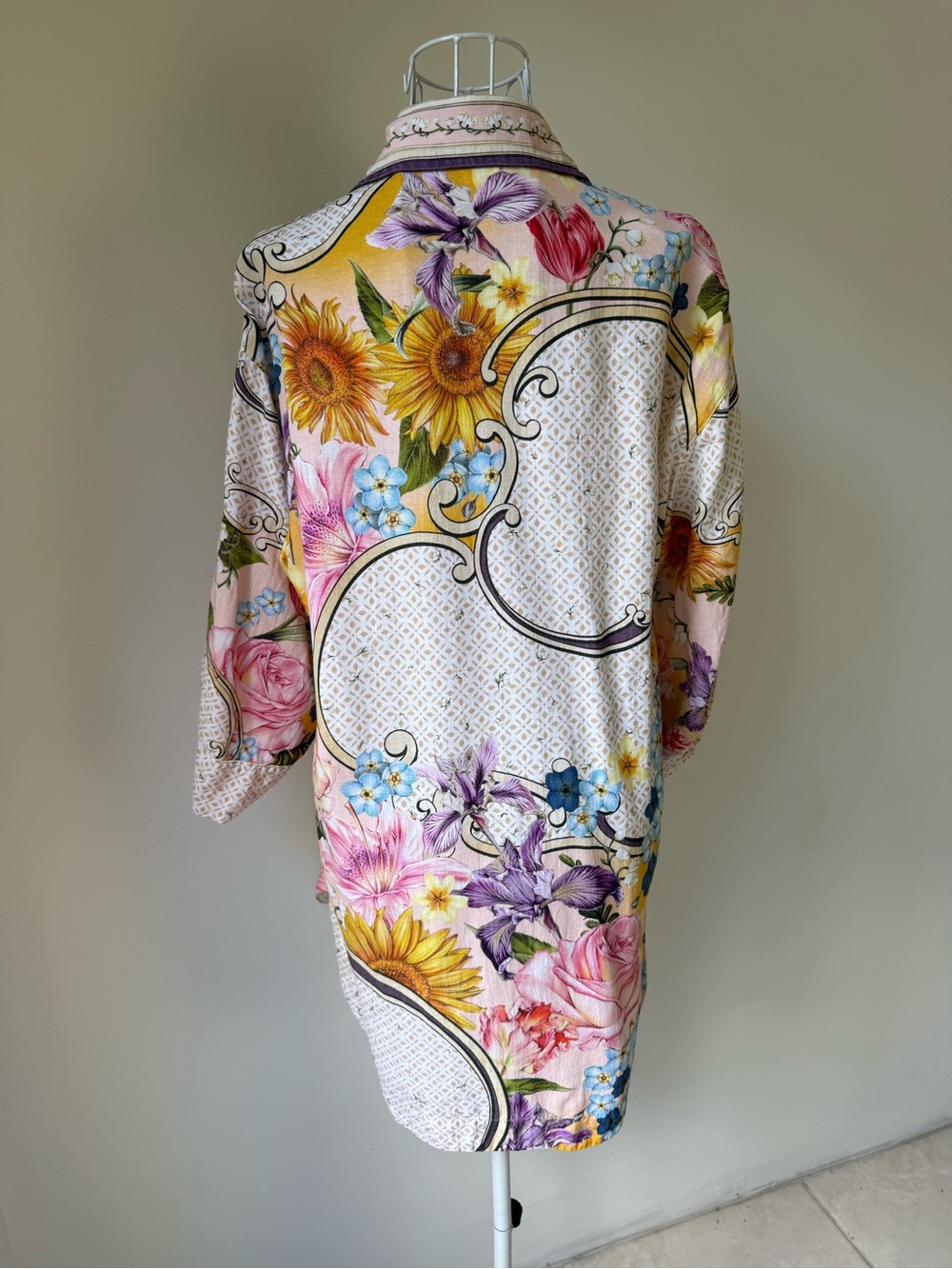 Agua Bendita Chrissy Dreamin Floral Linen Blend Button Down Shirt Size S - Picture 8 of 11